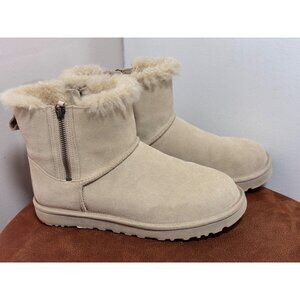 UGG Women's Classic Mini Double Zip Mustard Seed-Beige Suede Boots Size 8 EU39